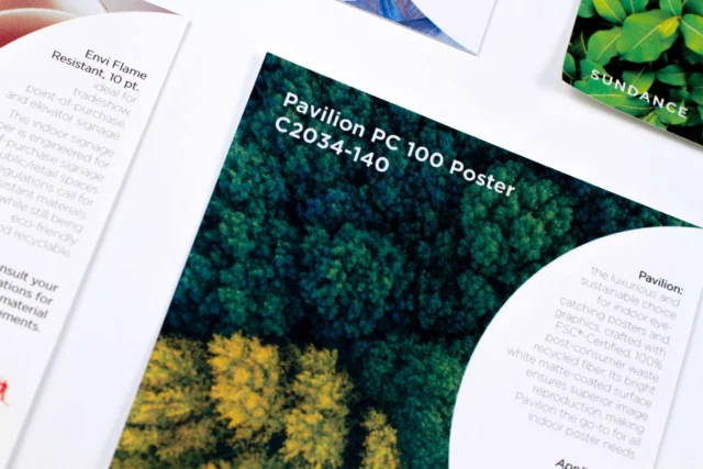 Elevate your visual storytelling with the Pavilion PC 100 Poster. This poster stock is durable and vibrant and made from 100% post-consumer waste. Ideal for impactful marketing campaigns. 🌍🖼️

Experience the quality for yourself. Request a wide-format sample kit now! 

#BigImpactSmallFootprint #SustainablePrinting #PavilionPC100